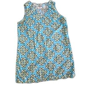 Crown & Ivy Women’s Dress Size 16 Blue Tile Pattern Sleeveless V-Neck Scalloped